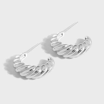 Graduation Twisted C Shape 925 Sterling Silver Hoop Earrings