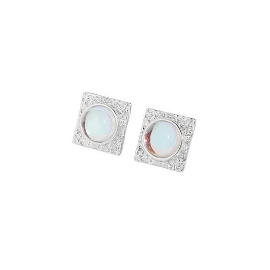 Office Geometry Square Round Created Moonstone 925 Sterling Silver Stud Earrings