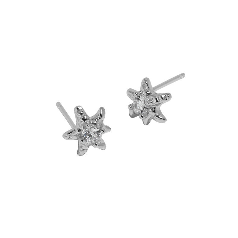 Cute Mini CZ Starfish 925 Sterling Silver Stud Earrings