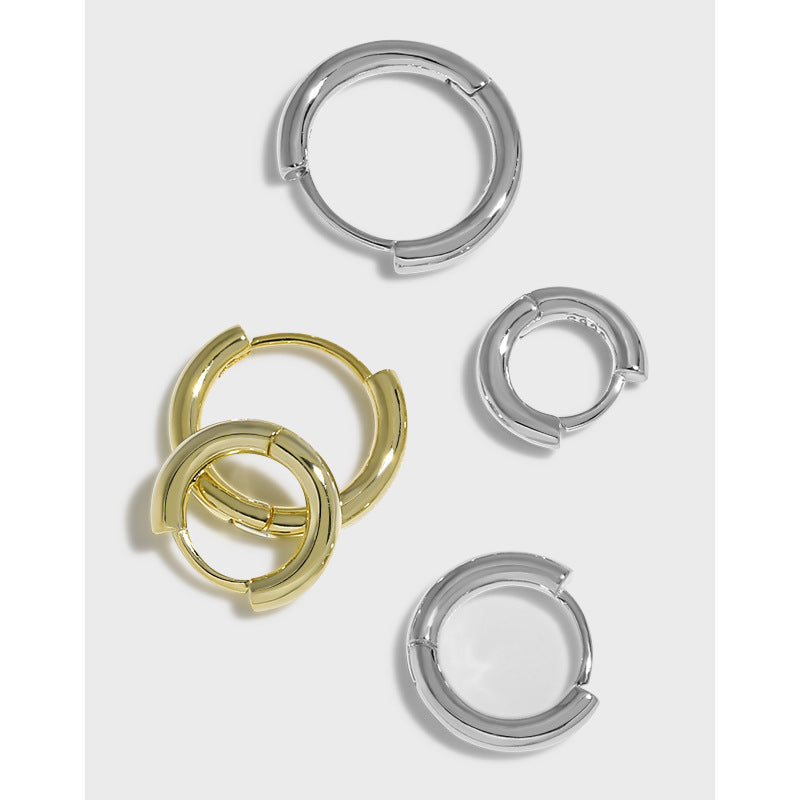 Casual Simple Geometry Circle 925 Sterling Silver Huggie Hoop Earrings