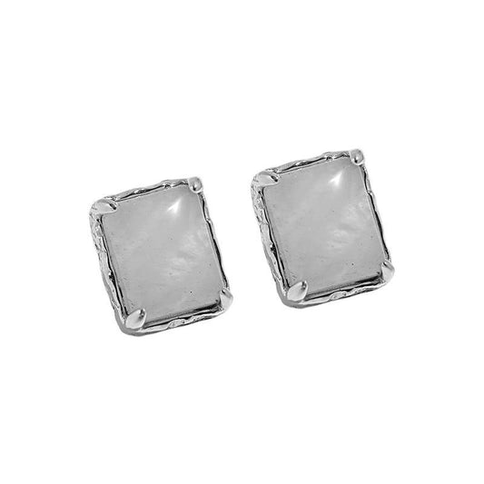 Geometry Natural Crystal Rectangle 925 Sterling Silver Stud Earrings