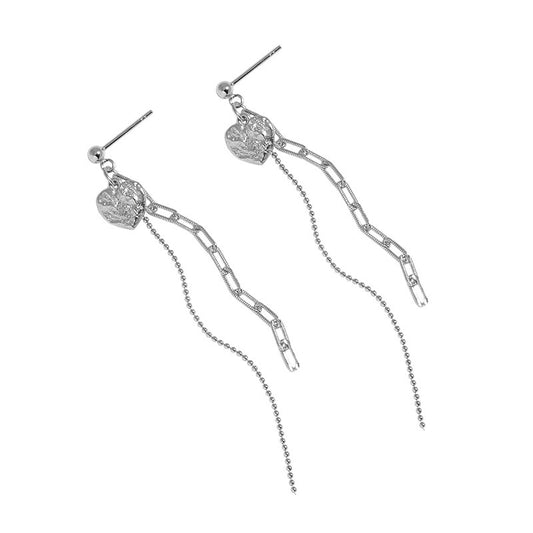 Elegant Heart Chain Tassels 925 Sterling Silver Dangling Earrings