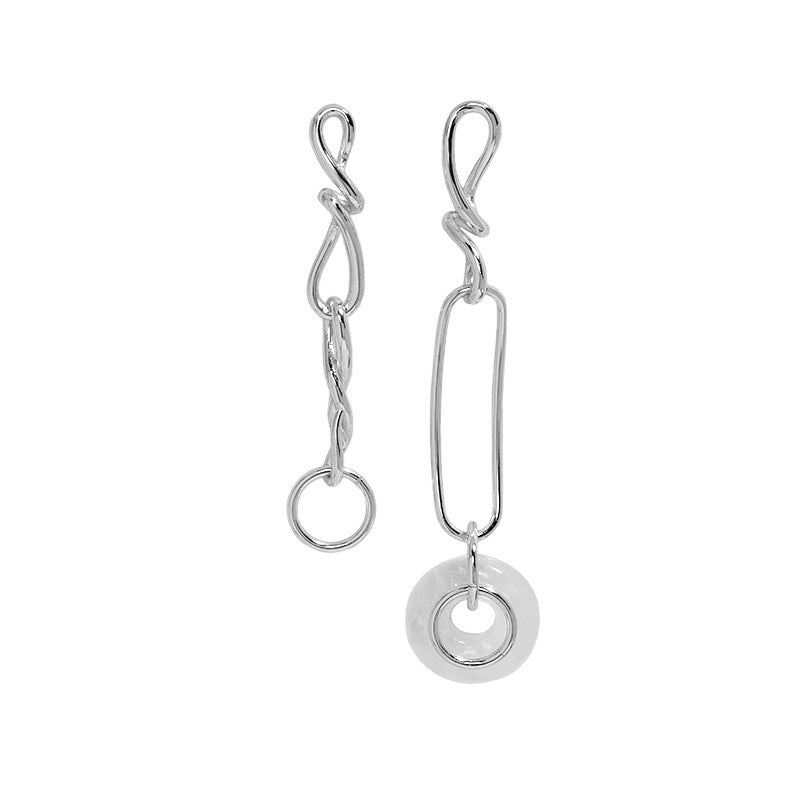 Asymmetry Hollow Twisted Chain Natural Crystal 925 Sterling Silver Dangling Earrings