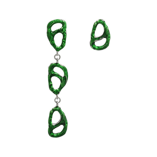 Asymmetry Green Hollow Pig Noise 925 Sterling Silver Dangling Earrings