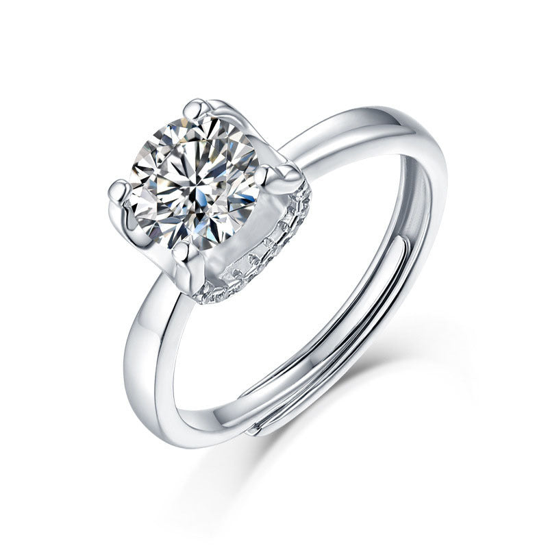 Lady Square Moissanite CZ 925 Sterling Silver Adjustable Ring