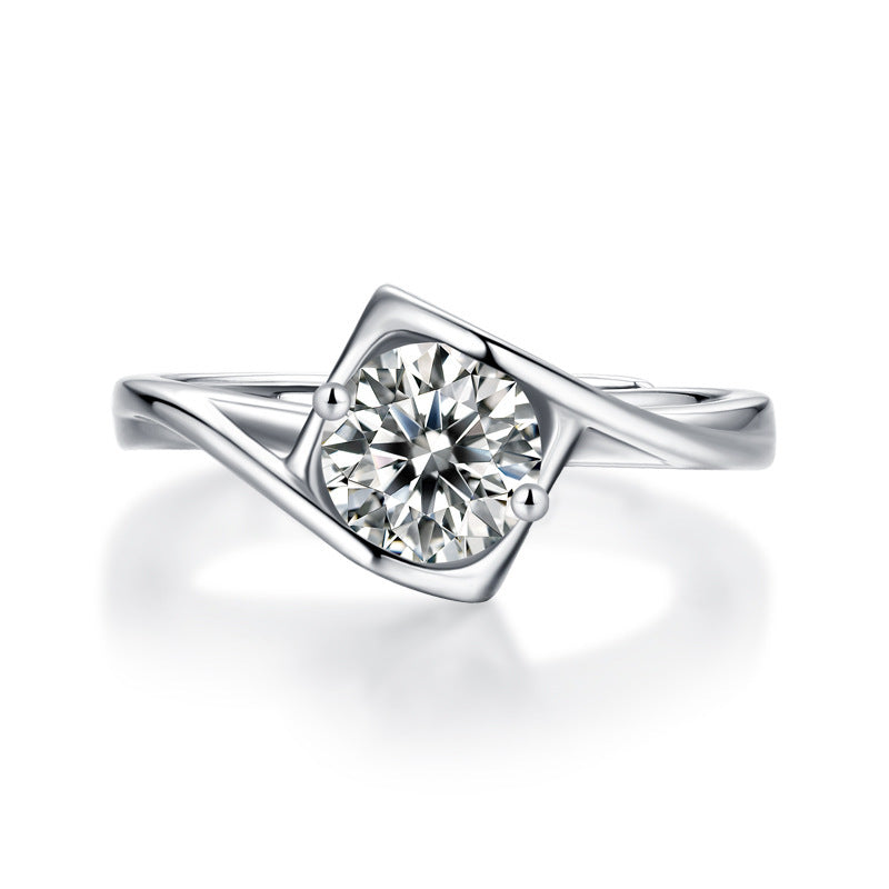 Promise Twisted Moissanite CZ Geometry 925 Sterling Silver Adjustable Ring