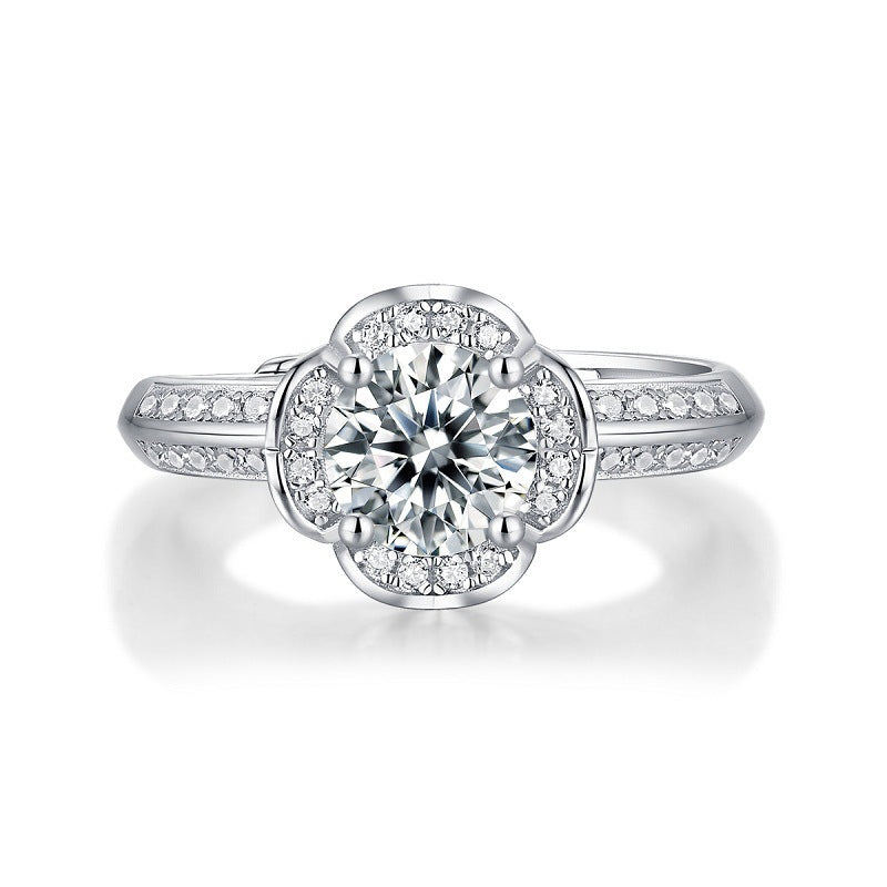 Beautiful Moissanite CZ Flower 925 Sterling Silver Adjustable Ring