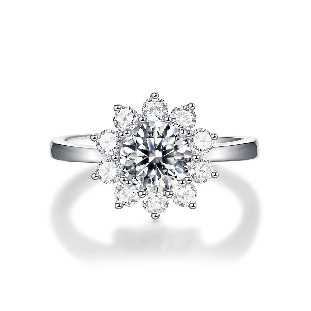 Wedding Moissanite CZ Sunflower 925 Sterling Silver Adjustable Ring