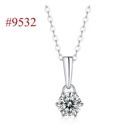 Elegant Six Claw V Shape Moissanite CZ 925 Sterling Silver Necklace