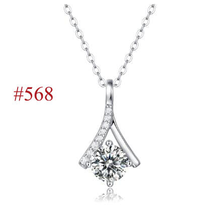 Elegant Six Claw V Shape Moissanite CZ 925 Sterling Silver Necklace