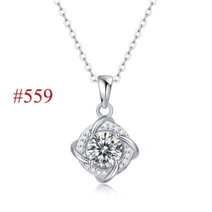 Elegant Six Claw V Shape Moissanite CZ 925 Sterling Silver Necklace