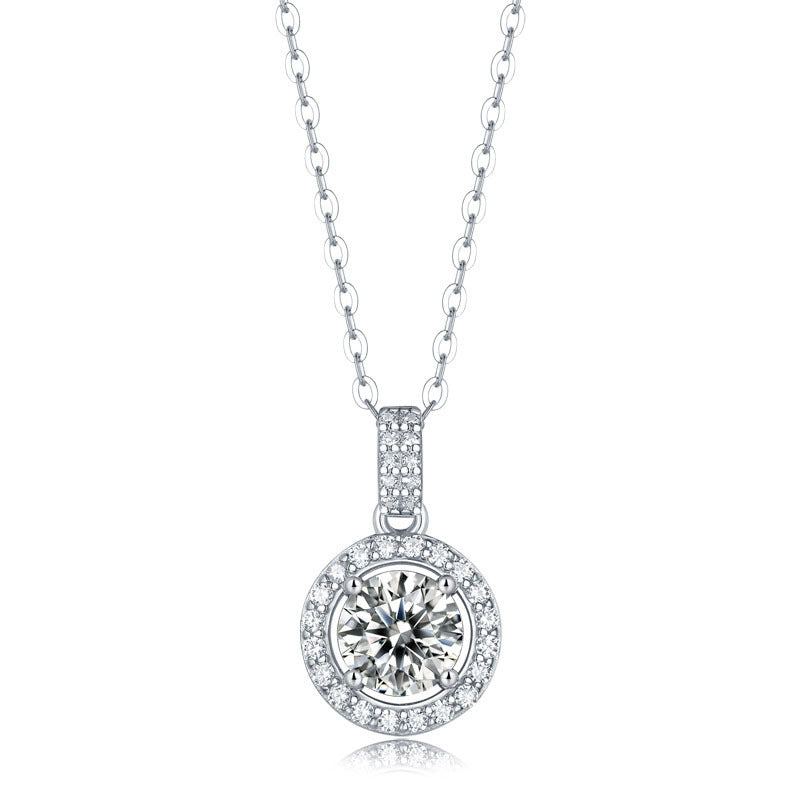 Holiday Moissanite CZ Waterdrop Round Flower 925 Sterling Silver Necklace