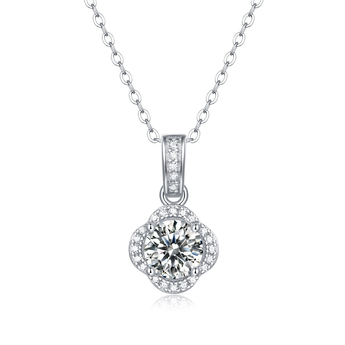 Holiday Moissanite CZ Waterdrop Round Flower 925 Sterling Silver Necklace