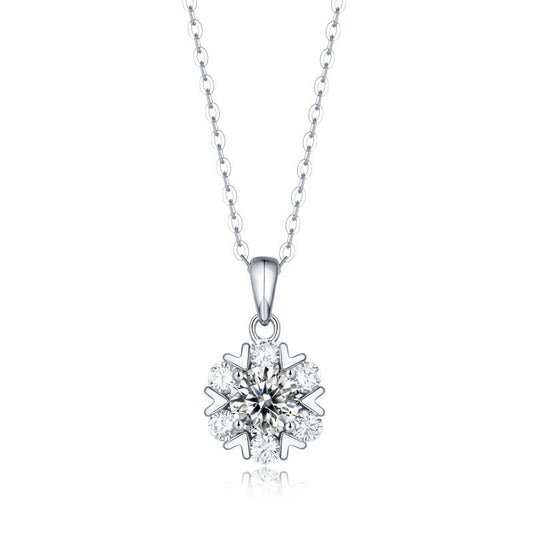 Sweet Moissanite CZ Snowflake 925 Sterling Silver Necklace