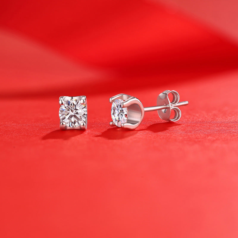 Holiday Four Claw Moissanite CZ 925 Sterling Silver Stud Earrings