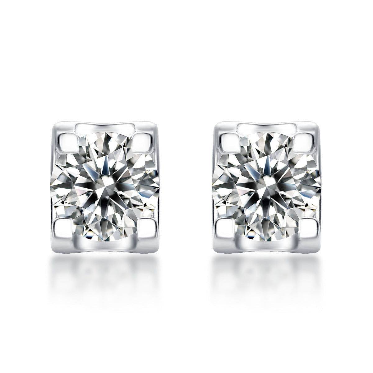 Holiday Four Claw Moissanite CZ 925 Sterling Silver Stud Earrings