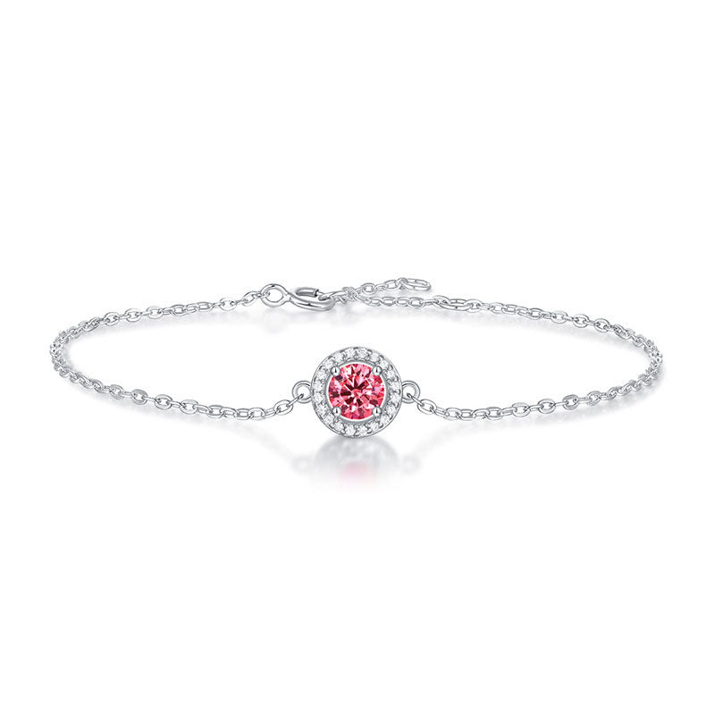 Girl Pink Moissanite CZ Round 925 Sterling Silver Bracelet