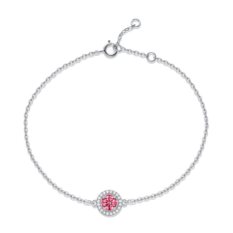 Girl Pink Moissanite CZ Round 925 Sterling Silver Bracelet