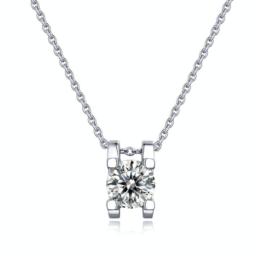 Simple Four Claw Moissanite CZ 925 Sterling Silver Necklace