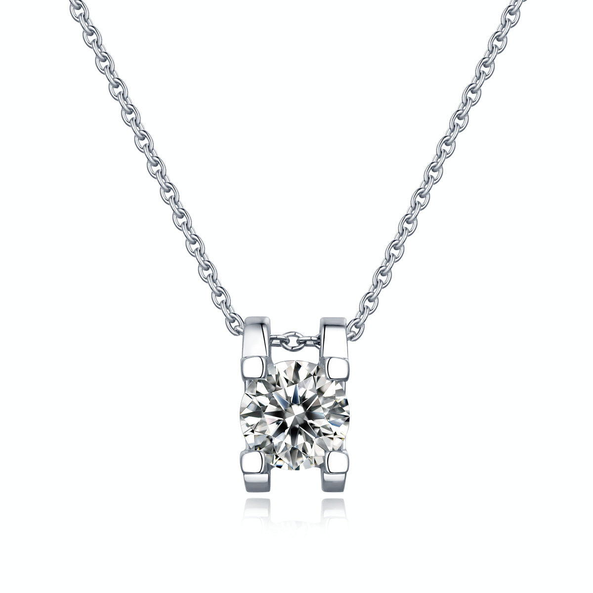 Simple Four Claw Moissanite CZ 925 Sterling Silver Necklace