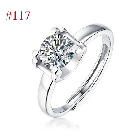 Anniversary Six Claw Round Moissanite CZ 925 Sterling Silver Adjustable Ring