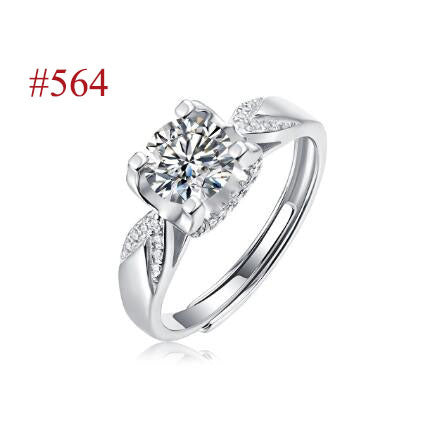 Anniversary Six Claw Round Moissanite CZ 925 Sterling Silver Adjustable Ring