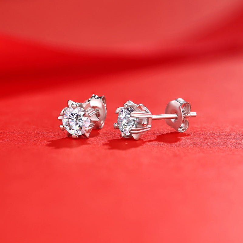 Girl  Moissanite CZ Snowflake 925 Sterling Silver Stud Earrings