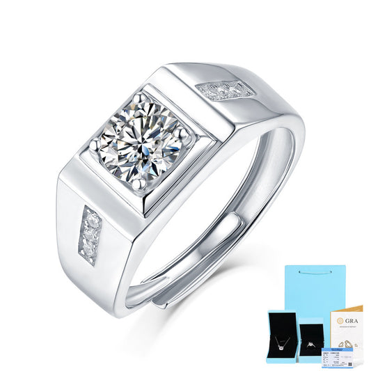 Men's Square Moissanite CZ Geometry 925 Sterling Silver Adjustable Ring