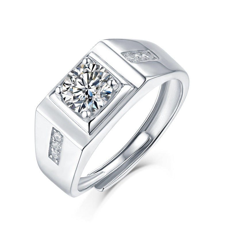 Men's Square Moissanite CZ Geometry 925 Sterling Silver Adjustable Ring