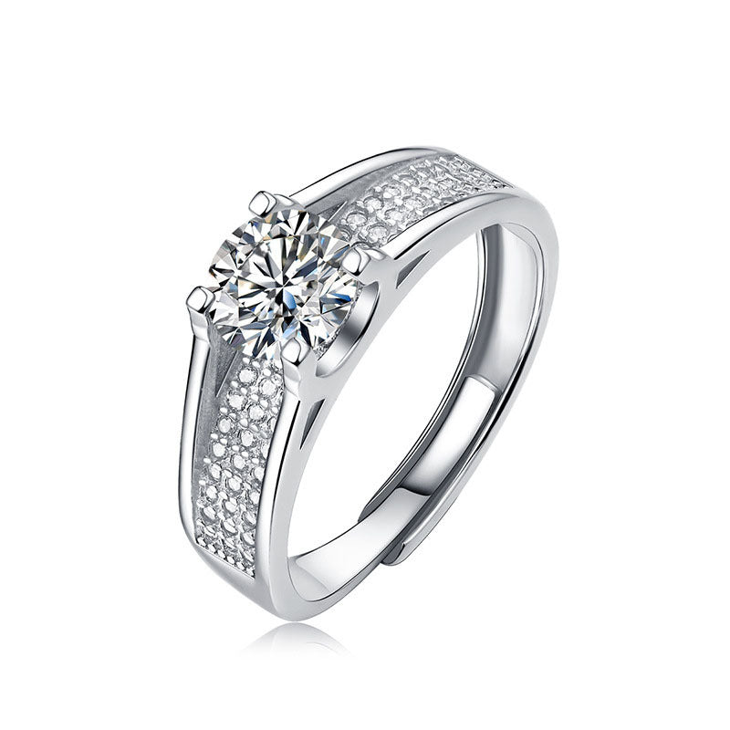 Elegant Round Moissanite CZ Micro Setting 925 Sterling Silver Adjustable Ring