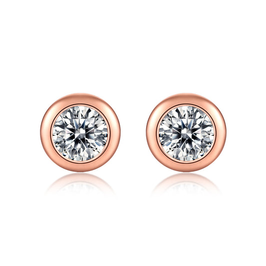 Simple Round Moissanite CZ 925 Sterling Silver Stud Earrings