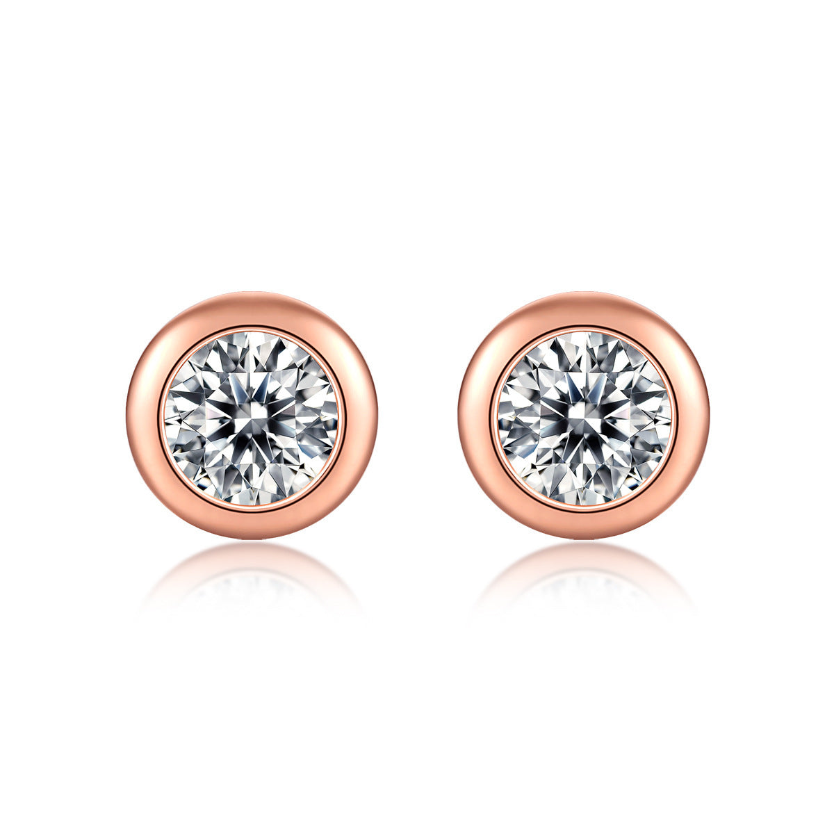 Simple Round Moissanite CZ 925 Sterling Silver Stud Earrings