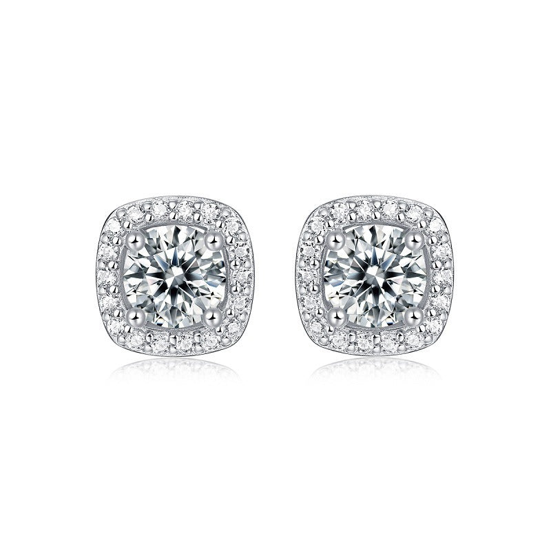 Promise Geometry Moissanite CZ Square 925 Sterling Silver Stud Earrings