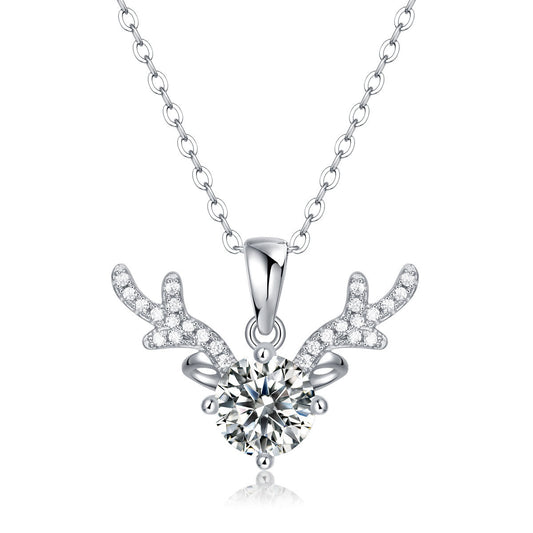 Bridesmaid Moissanite CZ Angle Deer 925 Sterling Silver Necklace