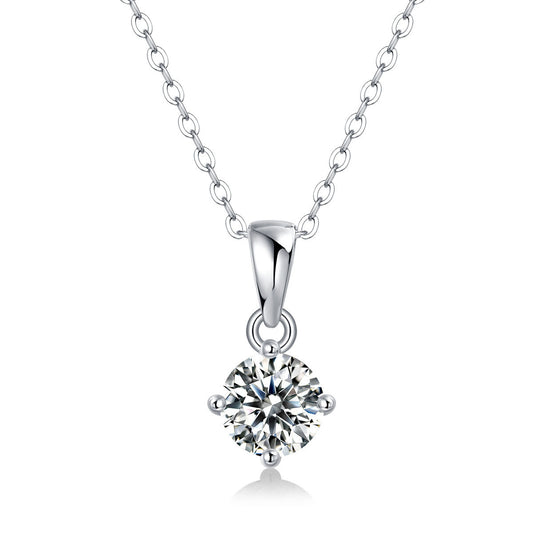 Wedding Four Claw Moissanite CZ 925 Sterling Silver Necklace