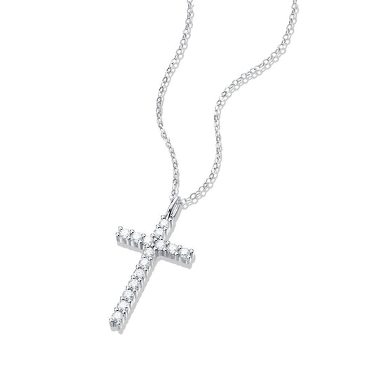 Classic Moissanite CZ Cross 925 Sterling Silver Necklace