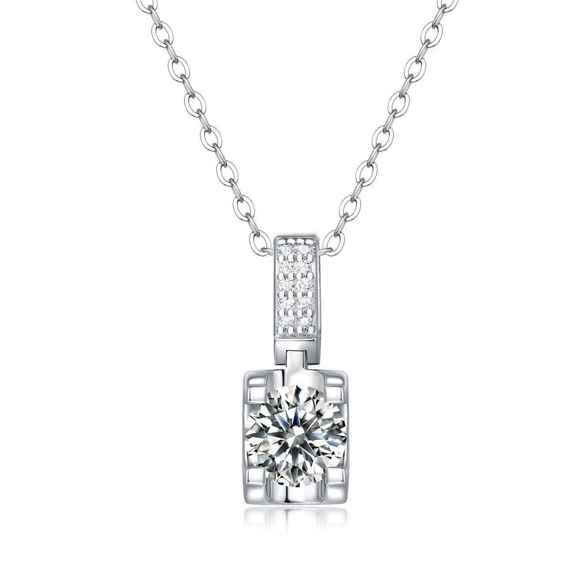 Simple Four Claw Moissanite CZ Geometry 925 Sterling Silver Necklace