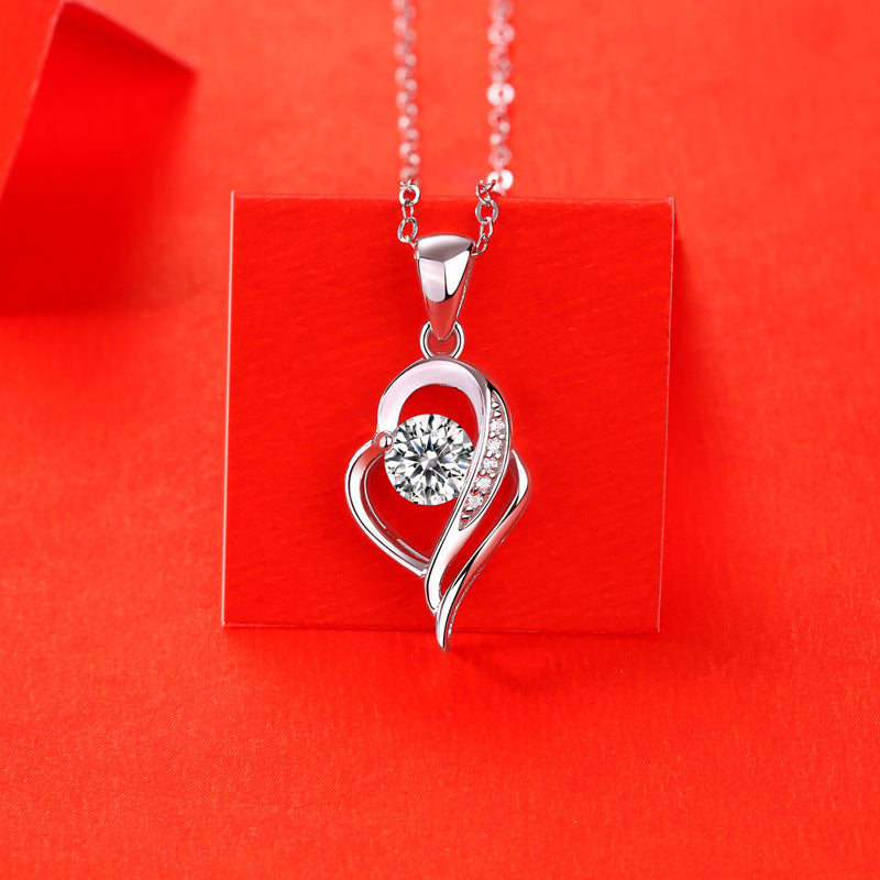 Gift Moissanite CZ Irregular Heart 925 Sterling Silver Necklace