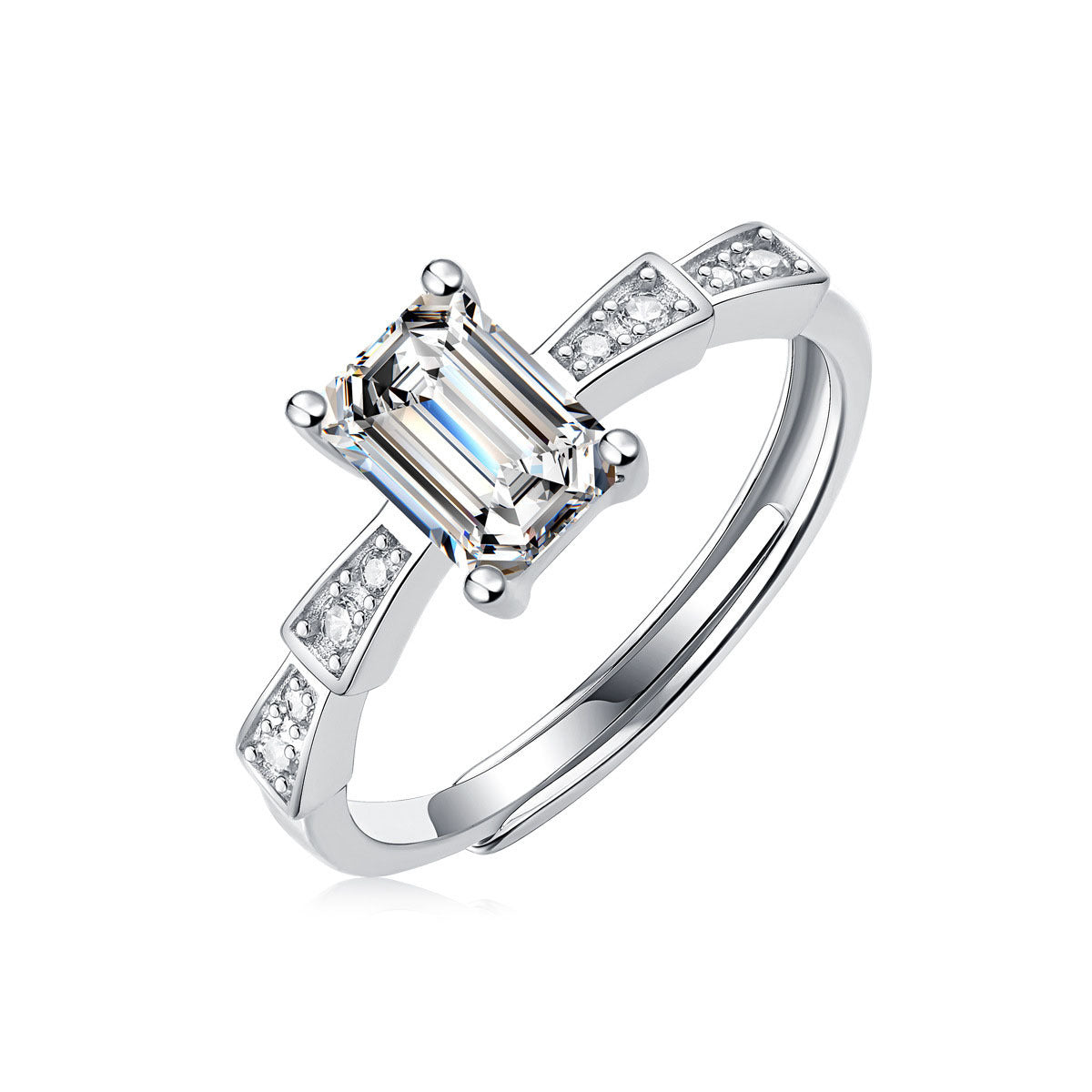 Simple Baguette Moissanite CZ Castle 925 Sterling Silver Adjustable Ring