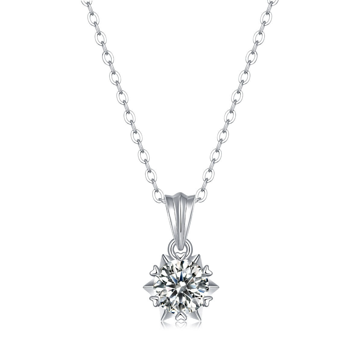 Promise Moissanite CZ Snowflake Rolo Chain 925 Sterling Silver Necklace