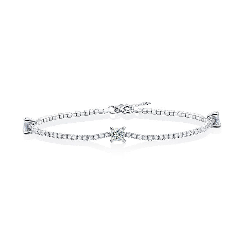 Party Square Moissanite CZ Chain 925 Sterling Silver Bracelet