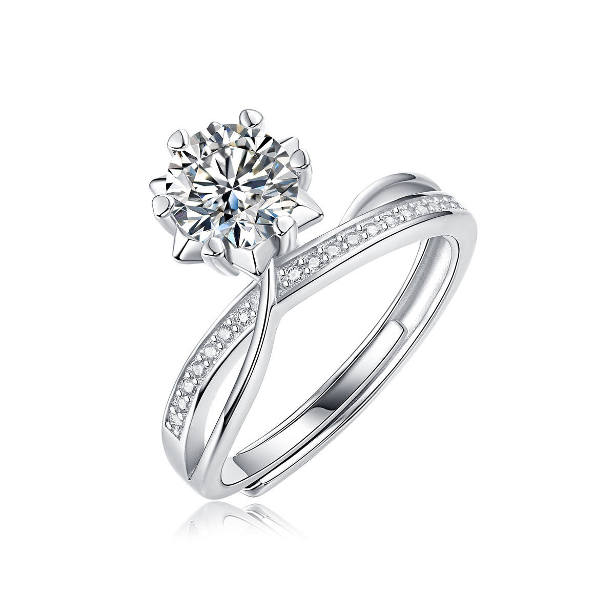 Elegant Moissanite CZ Snowflake 925 Sterling Silver Adjustable Ring