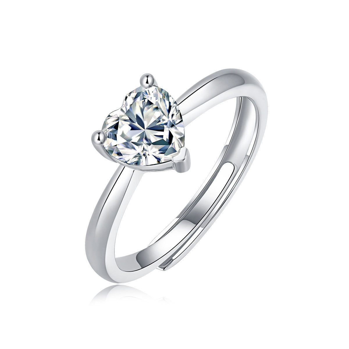 Promise Moissanite CZ Heart 925 Sterling Silver Adjustable Ring