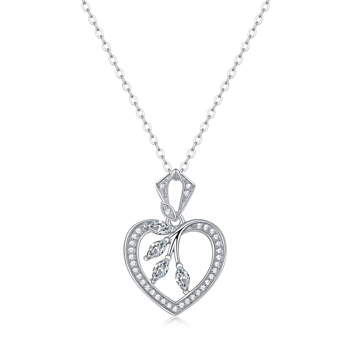 Women Moissanite Hollow Heart Leaves 925 Sterling Silver Necklace