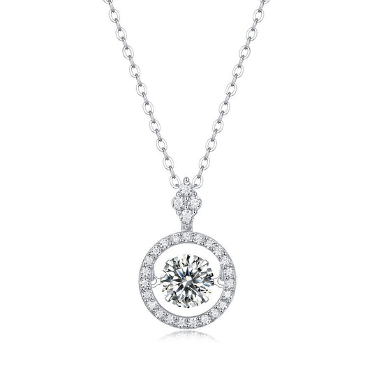 Party Dancing Moissanite CZ Circle 925 Sterling Silver Necklace