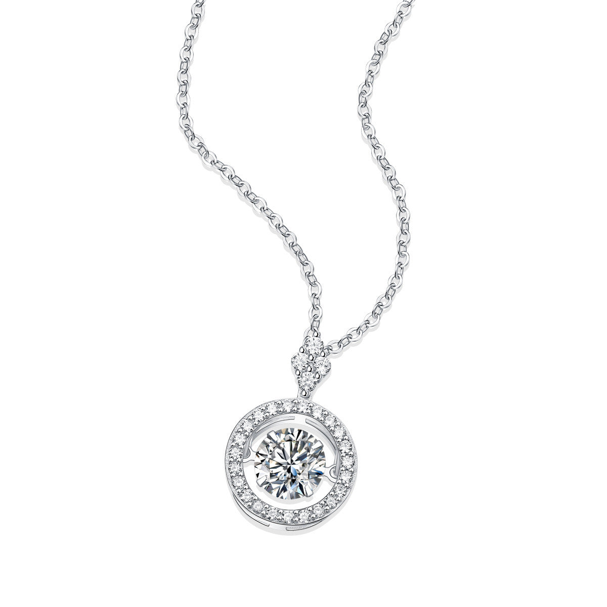 Party Dancing Moissanite CZ Circle 925 Sterling Silver Necklace