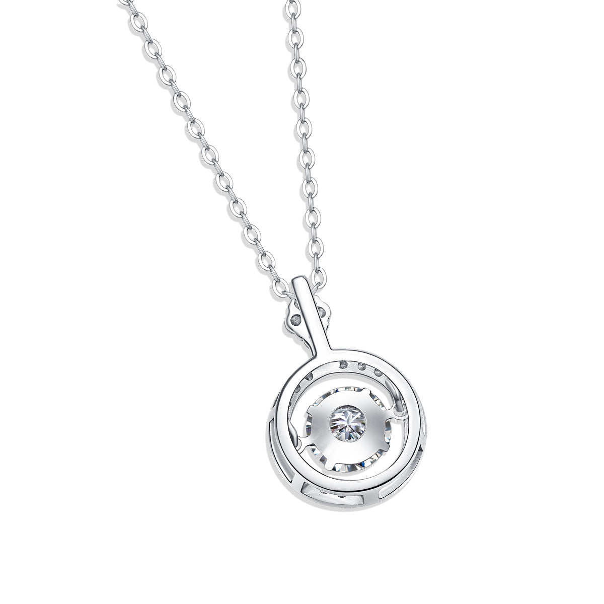 Party Dancing Moissanite CZ Circle 925 Sterling Silver Necklace