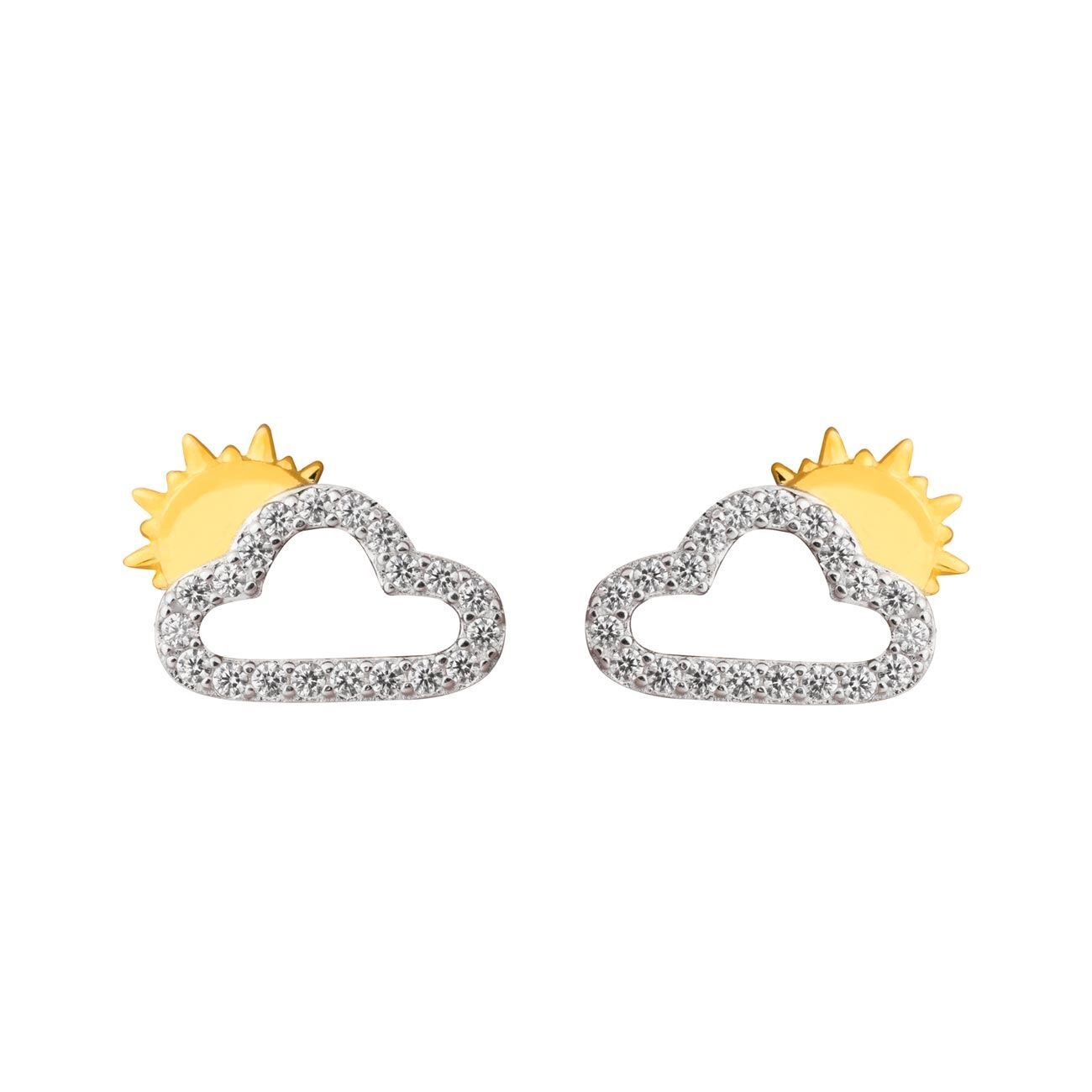 Summer CZ Hollow Cloud Sun 925 Sterling Silver Stud Earrings