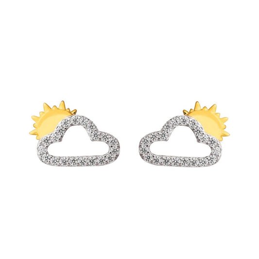 Summer CZ Hollow Cloud Sun 925 Sterling Silver Stud Earrings