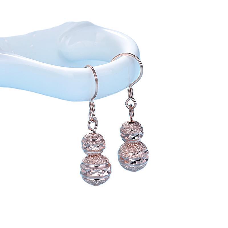 New Round Frosting Beads 925 Sterling Silver Dangling Earrings